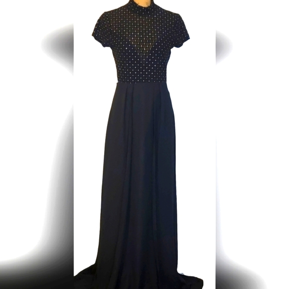 Lucy In The Sky Shimmer Sheer  Back Out Slits Black Tie Cocktail Shorts Dress - Picture 13 of 14